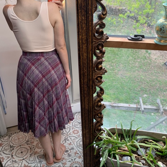 Vintage Wool plaid 70s pleat midi a-line skirt xs - Picture 2 of 9